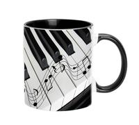 Kaffeetasse Für Musikliebhaber, 350 ml - Schwarze Keramiktasse Mit Gitarren-, Klavier- Und Violinendesign, Kreative Musiknotentasse Für Musiker, Und Geschenkliebhaber