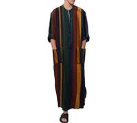 Kaftan Hombres Abaya Musulmanes Árabes Islámicos Ropa Hombres Musulmanes Estampado Caftán Islámico Royalty Dubai Robe O-Cuello Manga Larga Túnicas Retro Abaya Suelto Kandoura, B negro., L