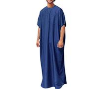 Kaftan Hombres Abaya Musulmanes Árabes Islámicos Ropa Hombres Musulmanes Estampado Caftán Islámico Royalty Dubai Robe O-Cuello Manga Larga Túnicas Retro Abaya Suelto Kandoura, G Marine, XXXL