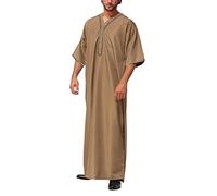 Kaftan Hombres Abaya Musulmanes Árabes Islámicos Ropa Hombres Musulmanes Estampado Caftán Islámico Royalty Dubai Robe O-Cuello Manga Larga Túnicas Retro Abaya Suelto Kandoura, Color caqui., XXXL