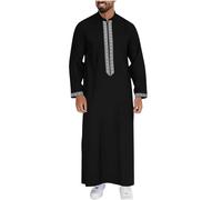 Kaftan Hombres Abaya Ropa de oración para Hombres Ropa Árabe Ropa Islámica Thobe Marruecos Túnica Musulmana Afgana Túnica Árabe Oración Eid Ropa, #02-negro, 3XL