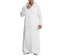 Kaftan Hombres Djellaba Hombres Musulmanes Ramadán Qamis Con Capucha Oración Islámica Abaya Manga Larga Thobe Marroquí Caftán Jelaba Vestidos Musulmanes Étnico Maxi Vestido Islámico Ropa, O blanco., S