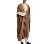 Kaftan Hombres Oriente Medio Étnico Islam Vestidos de Oración Abaya Traje Retro Túnica Lino Verano Abaya Niños Ropa Musulmana para Hombres Ropa de Oración Ajuste Holgado, R café, XL