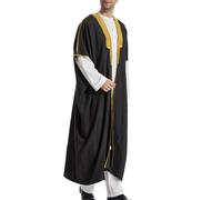 Kaftan Hombres Oriente Medio Étnico Islam Vestidos de Oración Abaya Traje Retro Túnica Lino Verano Abaya Niños Ropa Musulmana para Hombres Ropa de Oración Ajuste Holgado, R negro., M