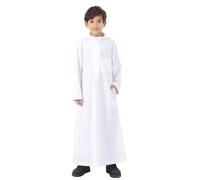 Kaftan Niños Niños 2025 Saudita Thobe Robe Vestido de Cuello Redondo Jubba Thobe Ramadán Largo Vestido de oración Islámica Ropas de Oración Botón Abajo Roben Ropa de oración Estilo Dubai Ropa étnica