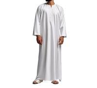 Kaftán Thobe para Hombre Ropa Musulmana de Manga Larga y Cuello en V Batas Informales Holgadas de Dubái Vestido Islámico Abaya Caftanes de Arabia Saudí y Oriente Medio(XL)