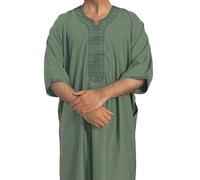 Kaftán Thobe para Hombre Túnica Musulmana con Cuello en V y Manga Corta Vestido Largo de Dubái, Oriente Medio Vestido Abaya de Arabia Saudí(Grün,M)
