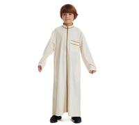 Kaftan - Vestido largo de manga larga musulmana para niño, túnica étnica, vestido maxi de ramadán, túnica larga, túnica, ramadán, caftán abaya, para niños, beige, 7-8 años