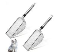 KAGHSTH Pala de arena para gatos, 2 unidades, acero inoxidable, para caja de arena de gatos de 3,8 mm, tamaño de poro de metal, pala para gatos para todo tipo de arena para gatos
