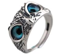 Kagodri Anillos de plata de ley 925, anillo de compromiso, anillo de búho de ojo de demonio, anillo de compromiso, anillo de compromiso, anillo de boda, regalo para mujer (aleación de aluminio),