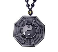 Kagodri Collar con colgante de obsidiana negra Yin Yang para hombre y mujer, amuleto retro Feng Shui