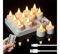 KagoLing 12 Velas de té LED, Velas LED Recargables con Temporizador Remoto, Velas de té Parpadeantes Aplicable Navidad, Cumpleaños, Halloween, Fiestas, Acción de Gracias y Decoración del Hogar