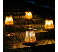 KagoLing Farolas Solares Exterior, 4 Piezas Luz Solar Colgante Metal de Ratán, IP65 LED Impermeable Decoraciones Lampara Solar Exterior para Jardín, Terraza, Balcón, Césped, Porche, Patio, Camping