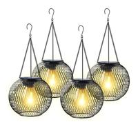 KagoLing Farolillos Solares Exterior, Farolas Solares Exterior Colgantes 4 Piezas IP65 Impermeable Lamparas Solares Exterior de Metal Decorativa para Jardin, Acampar, Jardín, Terraza, Porch