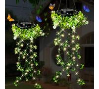 KagoLing Plantas Artificiales Decorativas Luz Solar, Paquete de 2 Plantas Artificiales Colgantes Farolillos Solares Exteriores Estancos IP65, Regalos para Mujer para Navidad, San Valentín, Bodas