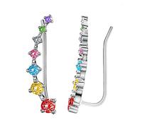Kaguyo 7 Crystals Ear Cuffs hoop Climber Pendientes, 925 Silver blue clear multi black zirconia 2-5mm shine star Pendientes de escalada para mujeres niñas, regalo de cumpleaños (multi)