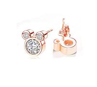 Kaguyo aretes de Minnie Mouse, aretes de tuerca de Mickey Mouse de plata esterlina 925, amatista azul, rosa, circonio para mujeres y niñas, regalo de cumpleaños (blanco rosado)