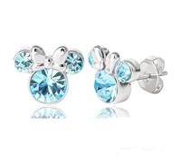 Kaguyo aretes de Minnie Mouse, aretes de tuerca de Mickey Mouse de plata esterlina 925, amatista blanca, azul, rosa, cristal para mujeres y niñas, regalo de cumpleaños (azul)