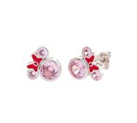 Kaguyo aretes de Minnie Mouse, aretes de tuerca de Mickey Mouse de plata esterlina 925, amatista blanca, azul, rosa, lazo de esmalte, circonio, regalo de cumpleaños para mujeres y niñas (rosa)