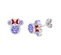 Kaguyo aretes de Minnie Mouse, aretes de tuerca de Mickey Mouse de plata esterlina 925, amatista blanca, azul, rosa, lazo de esmalte, circonio, regalo de cumpleaños para mujeres y niñas (azul)