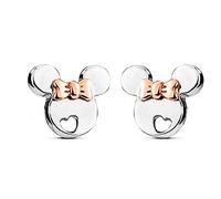 Kaguyo Pendientes de Minnie Mouse para niñas - Pendientes pequeños y lindos de Mickey Mouse de plata de ley 925 chapados en oro rosa para mujeres, niñas y niños - Regalo de cumpleaños (tazón rosa)