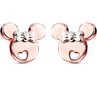 Kaguyo Pendientes de Minnie Mouse - Pendientes pequeños y lindos de Mickey Mouse de plata de ley 925 chapados en oro rosa para mujeres, niñas y niños - Regalo de cumpleaños (lazo plateado)