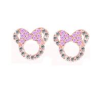 Kaguyo Pendientes de Minnie Mouse, Plata de Ley 925, Amatista, Azul, Rosa, Circonita, Botón de Mickey Mouse para Mujeres y Niñas, Regalo de Cumpleaños