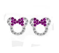 Kaguyo Pendientes de Minnie Mouse, plata de ley 925, amatista, azul, rosa, circonita, pendientes de botón de Mickey Mouse para mujeres y niñas, regalo de cumpleaños (morado)