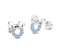 Kaguyo Pendientes de Minnie Mouse, plata de ley 925, amatista, blanco, azul, rosa, circonita, pendientes de botón de Mickey Mouse para mujeres y niñas, bonito diseño para regalo de cumpleaños (azul)