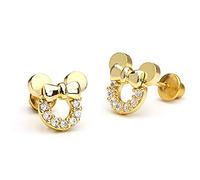 Kaguyo Pendientes de Minnie Mouse, Plata de Ley 925 Chapada en Oro, Amatista, Blanco, Azul, Rosa, Circonita Cúbica, Pendientes de Mickey Mouse para Mujeres y Niñas, Regalo de Cumpleaños (Oro Claro)