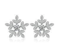 Kaguyo Pendientes de Plata de Ley para Mujer y Niñas - Tuerca de Copo de Nieve con Zirconia - Joyería Navideña