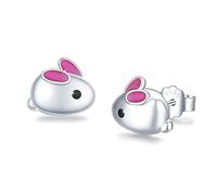 Kaguyo Pendientes de plata para mujer, pendientes de plata con forma de conejito, pequeños y bonitos pendientes de conejo de Pascua para mujeres y niñas, regalo de cumpleaños (liso)