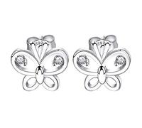 Kaguyo Pendientes de plata para mujer, pendientes de tuerca de mariposa pequeña de circonita rosa claro de amatista de plata de ley 925 para mujeres y niñas, regalo de cumpleaños (clear)