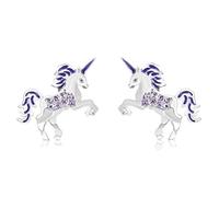 Kaguyo Pendientes de plata para mujer, pendientes de tuerca de unicornio de circonita rosa con amatista de plata de ley 925 para mujeres y niñas, regalo de cumpleaños (purple)