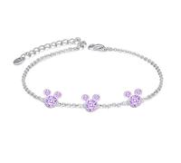 Kaguyo Pulseras de plata para mujer, pulseras de cristal de Mickey Mouse, amatista rosa transparente CZ Minnie Mouse pulseras de eslabones infinitos ajustables para niñas (purple)