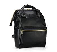Kah&Kee Mochila Cuero Portatil 14 Pulgadas Para Mujeres Y Hombres (Negro)