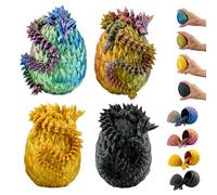 KAHAUS 3D Dragón en Huevo - Figura de huevo de dragón con dragón de 22 cm | Paquete de 4 huevos grandes | Dragón sorpresa multicolor que nacen | Juguete de fantasía móvil y figura coleccionable para