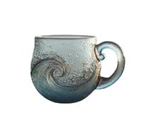 KAHDGSS 2. Taza de vidrio de mar soplado artesanal, diseño costero único con textura para vino y bebidas calientes, regalo inspirado en la playa, taza ondulada de vidrio marino