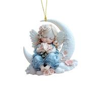 KAHDGSS 2D Angelical Bebé En Lunas Colgante De Acrílico Llavero Bolsa Interior del De Vacaciones Adorno con Espejo Decoraciones para Colgar En La Pared del Hogar Acrílico Ángel Bebé En De