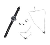 KAHDGSS 6 Piezas Juego De Joyas Mariposa Mujeres Relojes Cuartios Femenino Anillos Reloj Pendientes Collar Aleación Presente Boda
