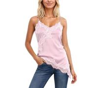 KAHDGSS Chaleco de Lujo para Mujer con Cuello en V y Ribete de Encaje Satén de poliéster para Actividades diarias Ropa de Club Tejido práctico y Transpirable Camisola Holgada