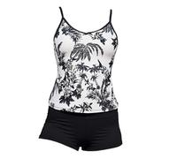 KAHDGSS Conjunto de tankini de dos piezas para mujer, con cintura alta, pantalones cortos estampados con correa ajustable