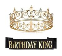 KAHDGSS Coronas de cumpleaños, bandas de rey para hombre, bandas de letras brillantes con diamantes de imitación, corona de fiesta para hombres, suministros para fiestas de cumpleaños para adultos
