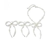 KAHDGSS Elegante collar de perlas Bowknot Pendientes Juego de joyas elegantes para mujeres trabajo evento noche accesorios de joyería ligera de moda