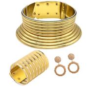 KAHDGSS Elegante juego de collar dorado inspirado en la tribu de cuello largo que establece tendencia, gargantilla étnica y colgante de oreja para los amantes de la moda
