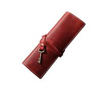 KAHDGSS Estuche de cuero para lápices, hecho a mano, multifuncional, para estudiantes, artistas, escritores, rojo vino