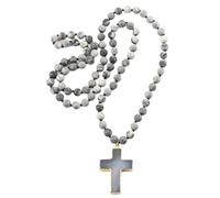KAHDGSS Ethnic Styles - Cadena de clavícula de 8 mm con colgante de crucifijo de piedra natural esmerilada de longitud ajustable para mujer