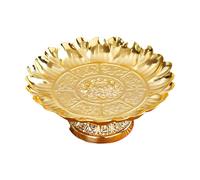 KAHDGSS Plato ceremonial con patas doradas con lotos, bandeja de ofrendas para templos, altares, bandeja decorativa para servir, cuenco religioso para templos