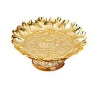KAHDGSS Plato ceremonial con patas doradas con lotos, bandeja de ofrendas para templos, altares, bandeja decorativa para servir, cuenco religioso para templos