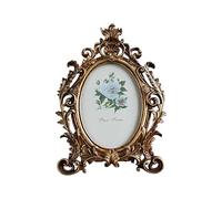 KAHDGSS Soporte de fotos ovalado de resina decorativa, flores doradas para hogar, marco de fotos de escritorio europeo, soporte ovalado de resina